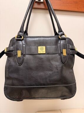 Jessica Simpson Black Satchel Gold Hardware Faux Leather EUC